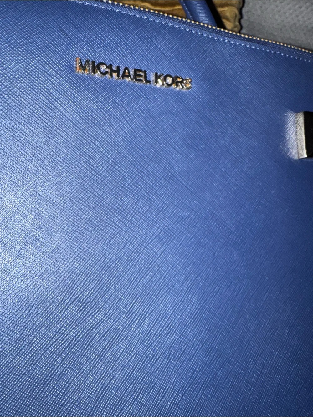 Michael Kors Navy Saffiano Satchel with Gold Hardware